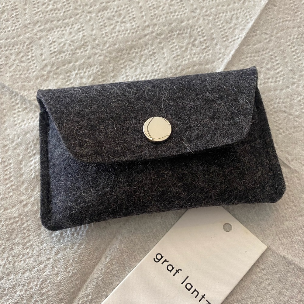 Graf Lantz Grey Felt Card Case with Snap Closure NWT